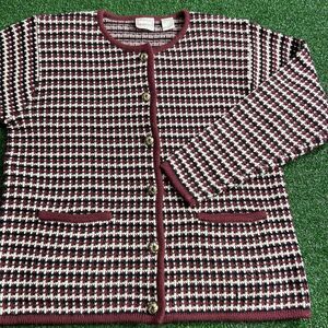 VTG Hasting‎ & Smith Cardigan Sweater Women's Petites Medium Black Red White